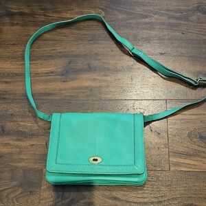 J Crew Elegant Green Leather Crossbody Bag